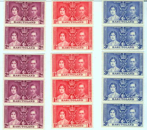 Basutoland 1937 coronation set of unused stamps - 6 full sets