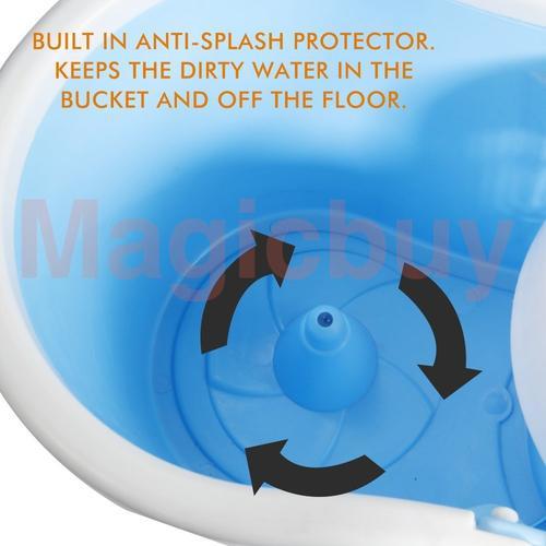 Spin Mop & Bucket System, Deluxe 360 Degree Spin Self-wringing Mop & Spin Dry Bucket with 2 Mop Heads