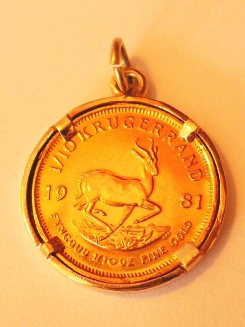 1/10 Oz 1/10 KRUGER RAND 1981 GOLD PENDANT ONE TENTH OUNCE KRUGERRAND