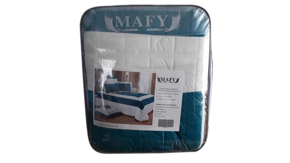 Mafy Faux Leather Bedding Set Blue And White