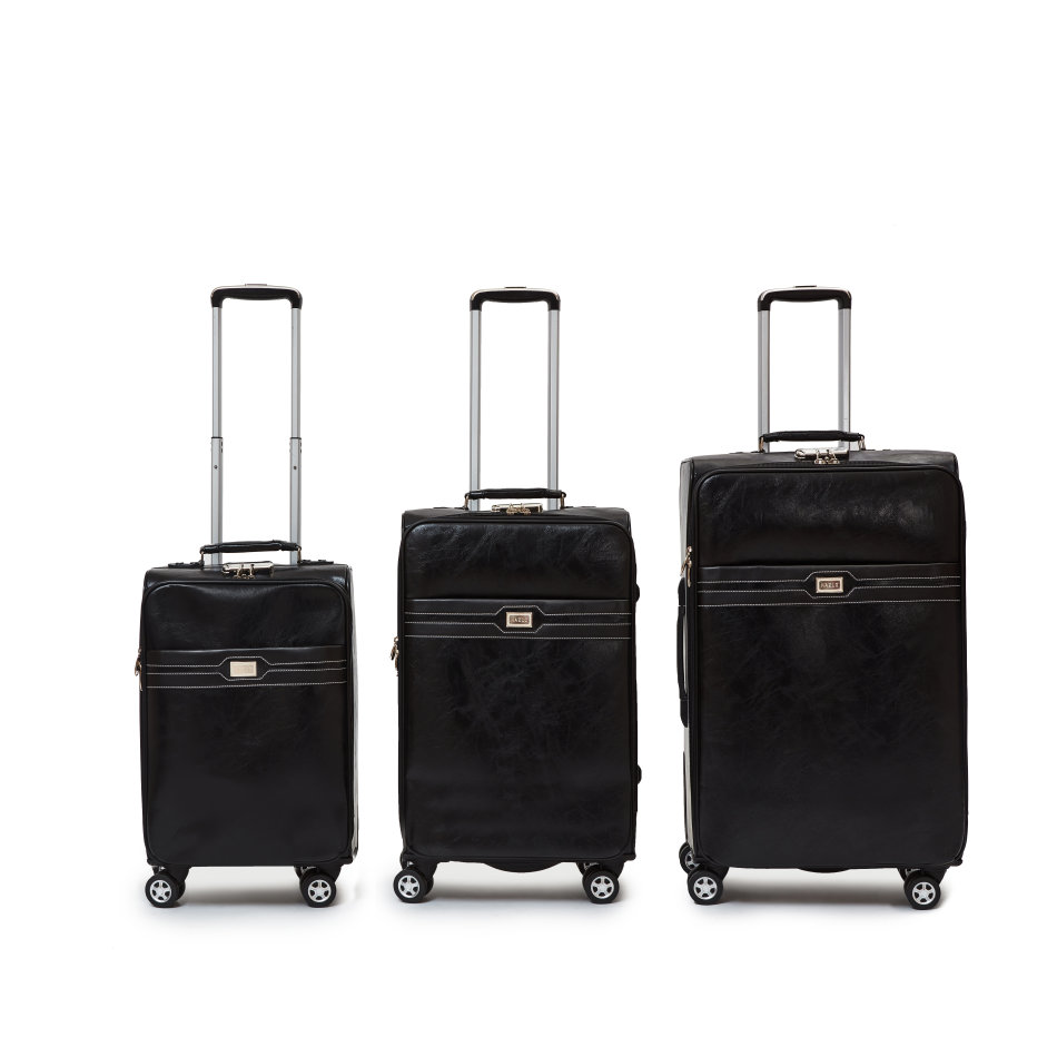 Hazlo 3 Piece PU Leather Vintage Trolley Luggage Bag Set - Black | Makro