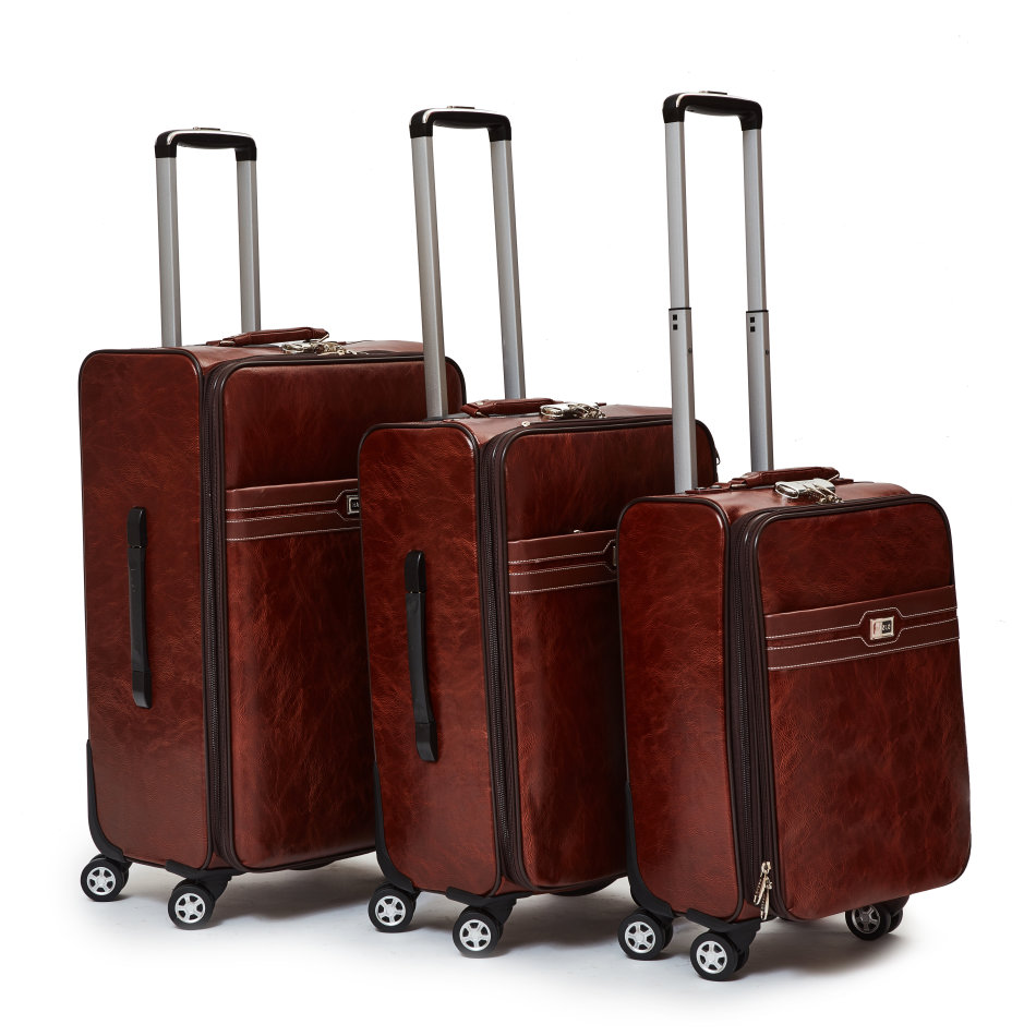 Hazlo 3 Piece PU Leather Vintage Trolley Luggage Bag Set - Brown | Makro
