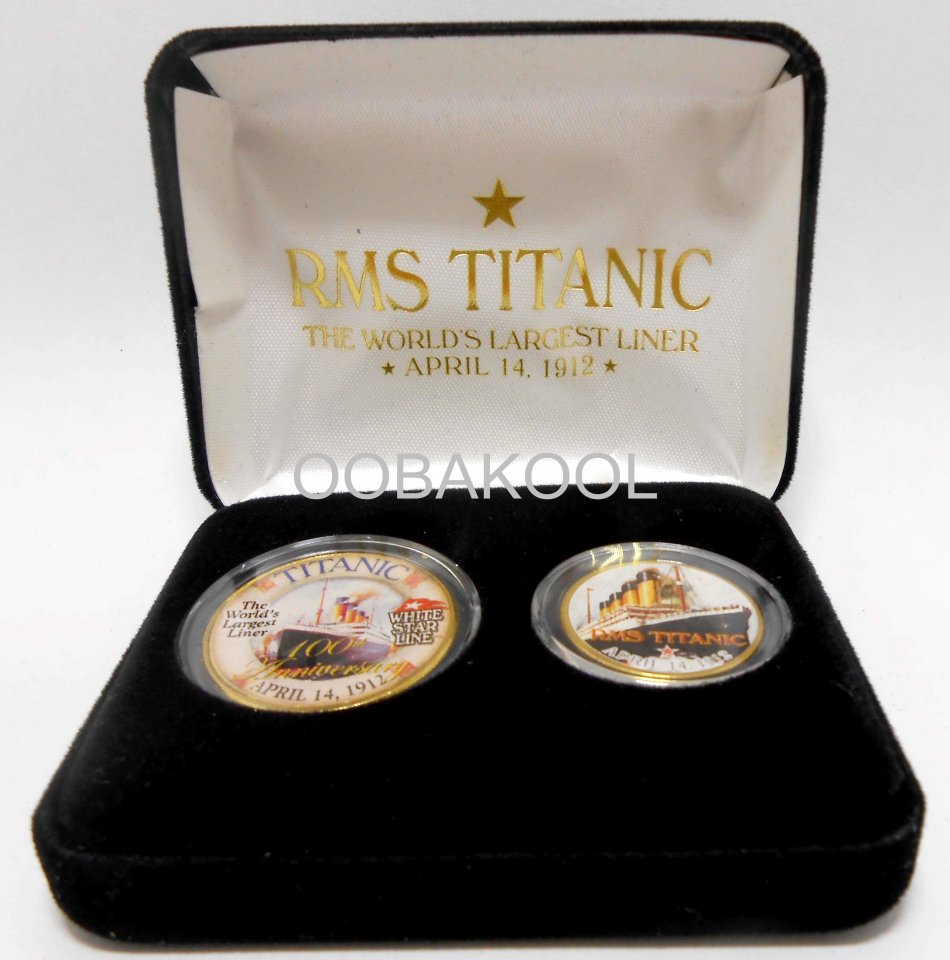 RMS TITANIC / 100TH ANNIVERSARY TWO COIN SET / GOLD PLATED COIN / OobaKool Memorabilia