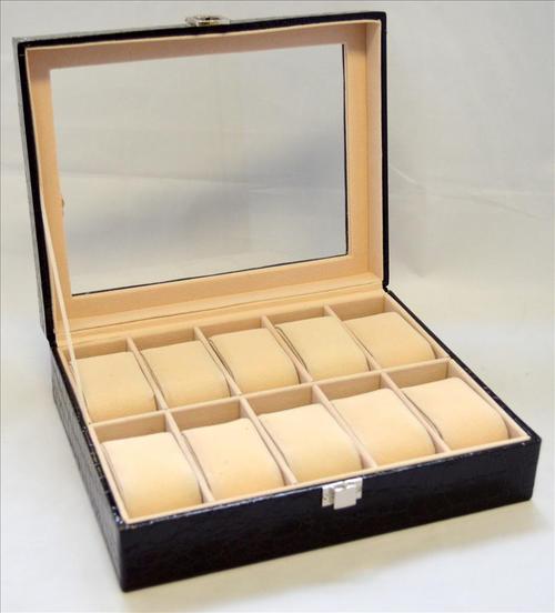 Watch Display Case - PU Patent Leather - 10 Slots