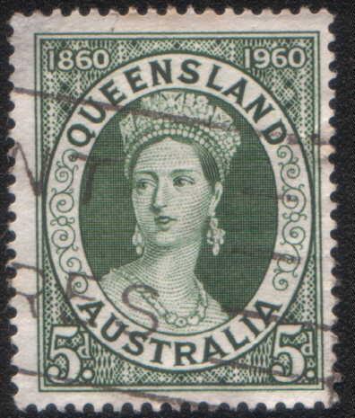 Australia - Australia - 1960 Queensland Stamp Cent.- 5d Green. Used, As 