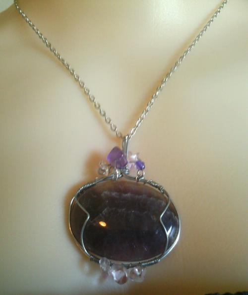 No.7 Large Amethyst cabochon pendant with fine wire setting, trim amethyst
