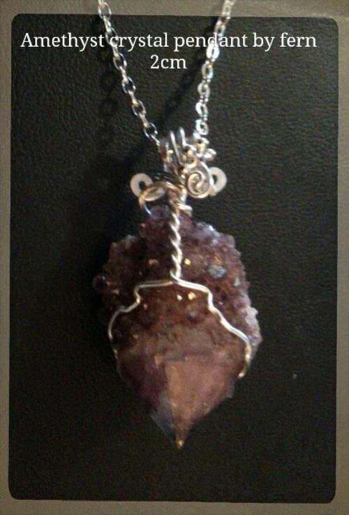 Amethyst Crystal natural stone pendant set in silver setting with chain
