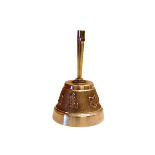 Brass - BRASS TABLE BELL WITH DECORATIVE FIGURINES IN RELIEF was sold ...