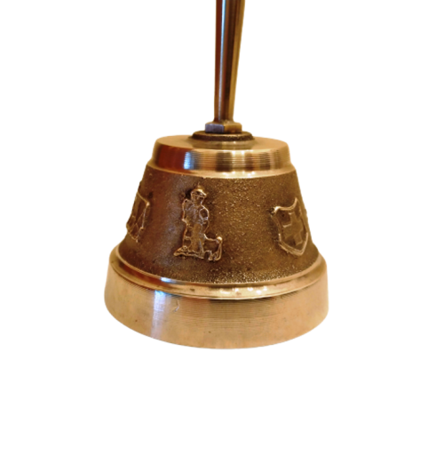 Brass - BRASS TABLE BELL WITH DECORATIVE FIGURINES IN RELIEF was sold ...