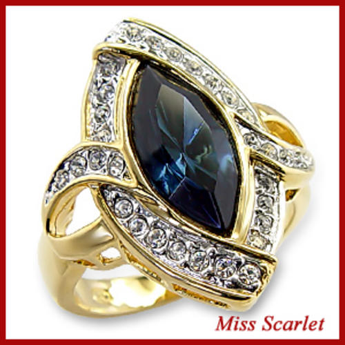 SIMULATED SAPPHIRE 18K GOLD PLATED RING