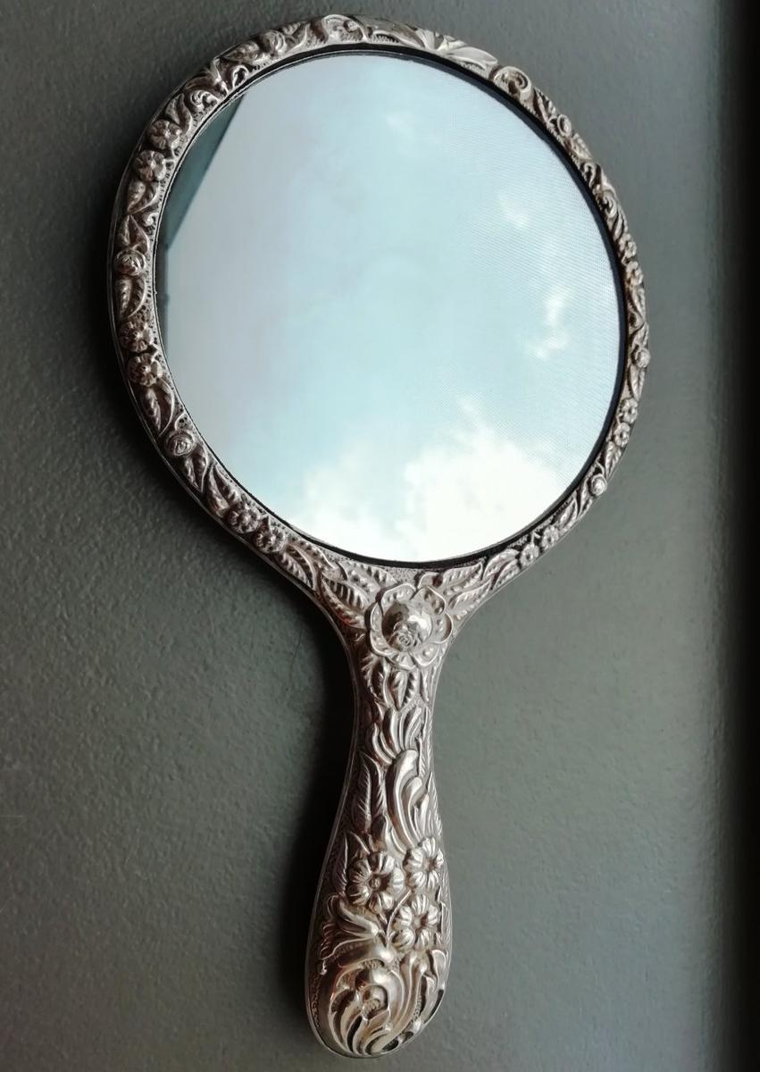 Over 100 Years Old Antique Sterling Silver Handheld Mirror Hallmarked 477g Piece Of Art
