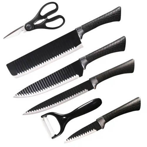 Knives 6 Piece Corrugated Kitchen Daily Sharp Knife Set Black Chef
