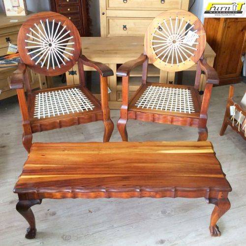 Unique Blackwood Wagon Wheel Riempies Chairs With Coffee Table Set