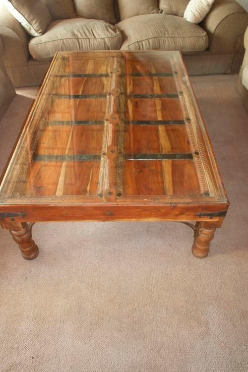 Tables Imported Indonesian Door Coffee Table Was Listed For R6 Steel Braced Legs Glass Top Please Note It Is Very Heavy
