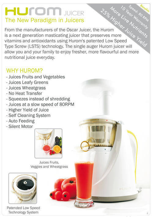 Juicers HUROM Slow Juicer Vegetable Wheatgrass Citrus Fruit