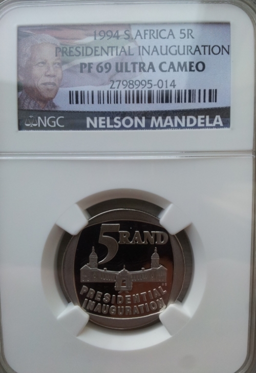 presidential inauguration PF 69 south africa R5 proof ultra cameo