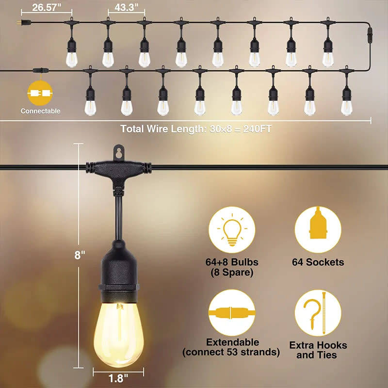 String Lights 20M Waterproof Led Bulb String Lights Outdoor Street