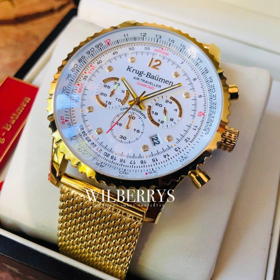 Retail R12 000.00 Krug Baumen Men s Air Traveller 46mm Diamond FULL GOLD pl Watch NEW IN BOX bobshop .za