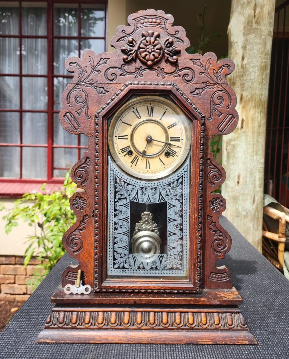 Mantel Clocks - Antique 1901 Ansonia Kirkwood Oak Kitchen or ...