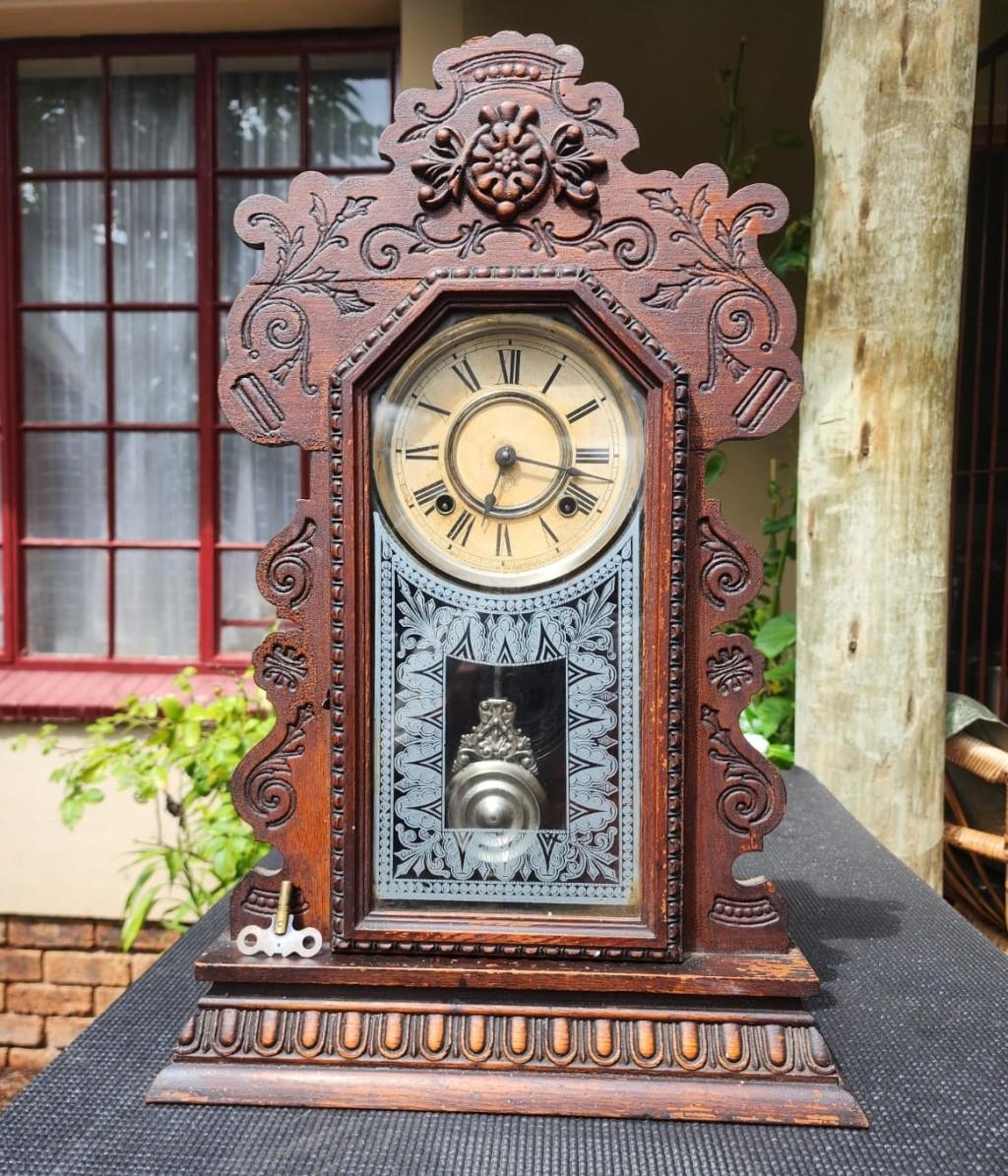 Mantel Clocks - Antique 1901 Ansonia Kirkwood Oak Kitchen or ...