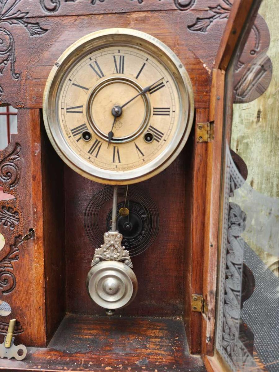 Mantel Clocks - Antique 1901 Ansonia Kirkwood Oak Kitchen or ...