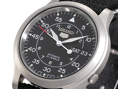 Stop Watches - GENTS SEIKO 5 NATO BLACK MILITARY AVIATOR DIAL AUTOMATIC SNK  809K2 was sold for  on 21 Dec at 21:28 by WATCHES 24 SEVEN in  Bronkhorstspruit (ID:29537050)