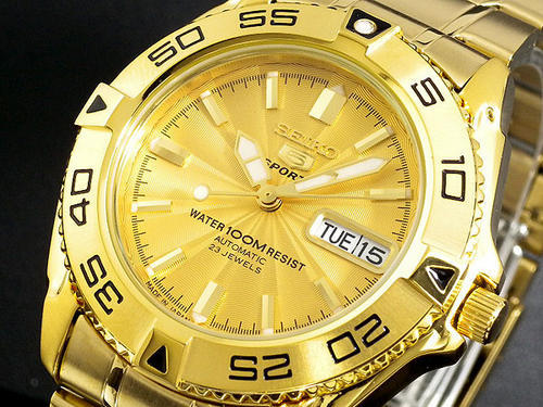 seiko 5 sports automatic 24 jewels 100m gold