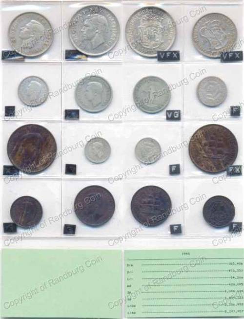 Union Building R5 Coin Other Union of South Africa Coins - *#* 1945 SA Union Coins Set in a ...
