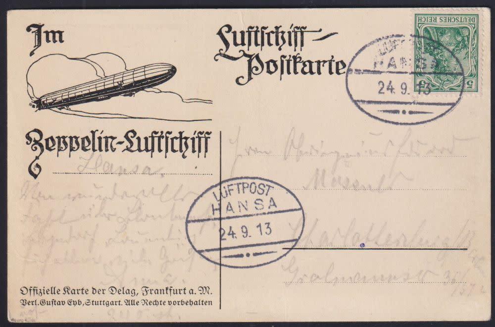 Germany & Colonies - GERMANY 1913 HANSA LZ 13 POSTCARD FRANKFURT ...