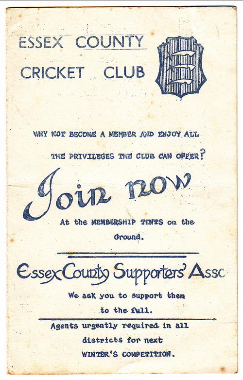 1965 Cricket match ''Essex vs South Africa'' unused scorecard, famous players - Decmarkdown
