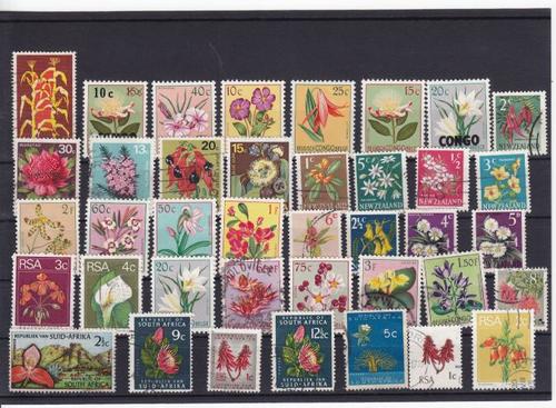 Lot of 39 Flower Stamps - including Belgium Cango Set - as per photo