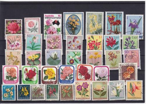 Lot of 37 Flower Stamps, including Belgian Congo Mint Set - as per photo