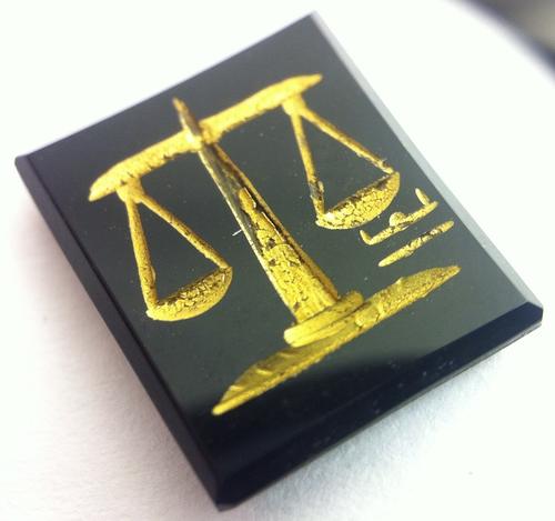 Onyx with golden star sign ( zodiac ) print / paint - 12mm x 10mm - LIBRA - as per photo