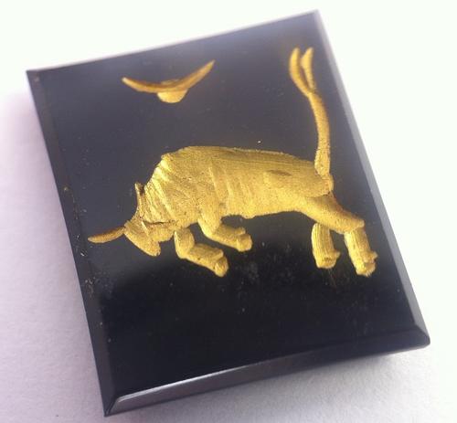 Onyx with golden star sign ( zodiac ) print / paint - 12mm x 10mm - TAURUS - as per photo