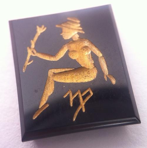 Onyx with golden star sign ( zodiac ) print / paint - 12mm x 10mm - VIRGO - as per photo