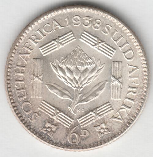 1938 SA Union 6d sixpence UNC - as per photo