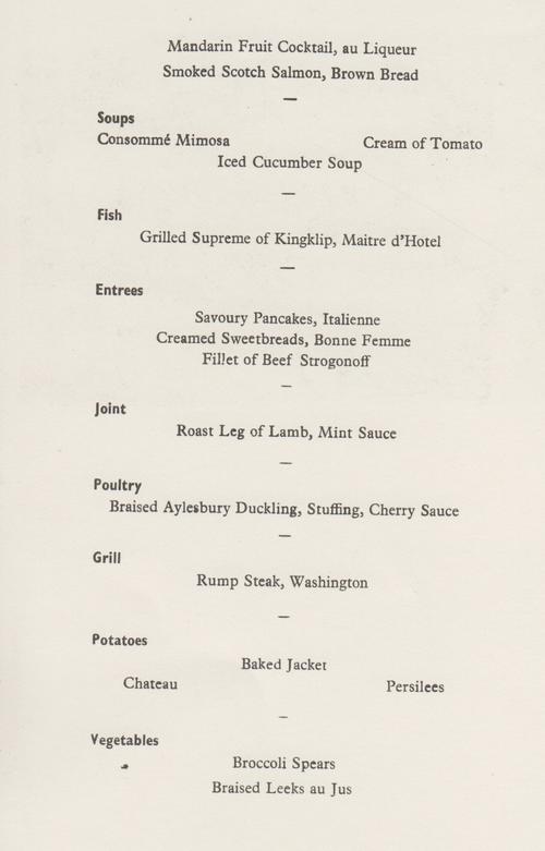 Maritime - Union Castle Line SS Reina Del Mar dinner menu - December ...