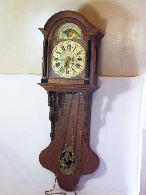 Cuckoo & Wall Clocks Old Dutch weight driven wall clock with moon