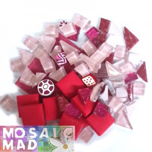 mosaic, tiles, red, cherry, pink, mixed media