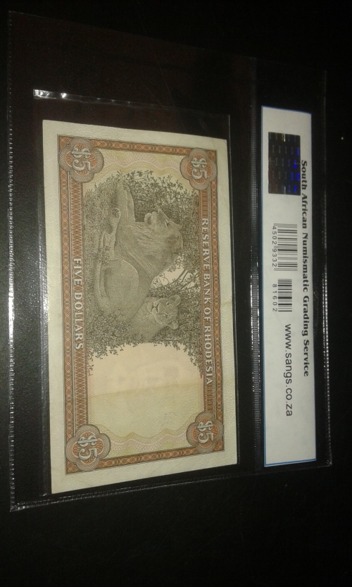 1972 RHODESIA $5 NOTE
