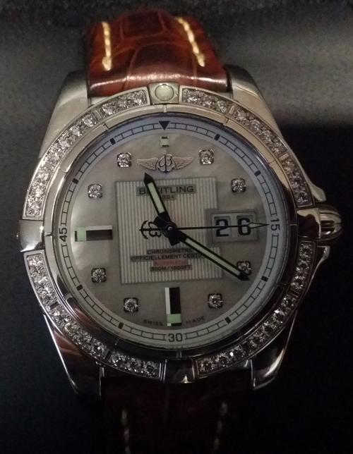 Breitling Watch, Mens Watch, Stainless steel, breitling galactic 41 automatic watch, fashion watch, luxury watch, mother of pearl inlay, diamonds