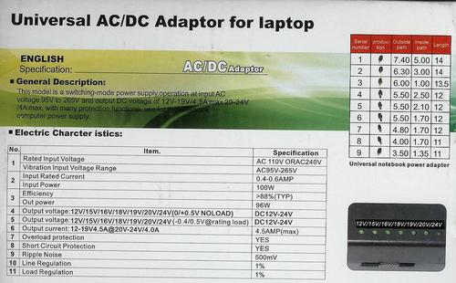 Universal laptop charger specs 