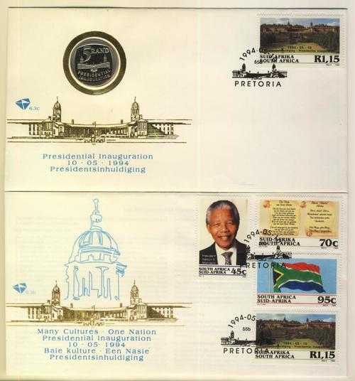 1994 Presidential Inauguration coin on FDC no 6.3c Full steps plus FDC no 6.3b