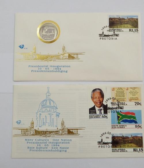 1994 Inauguration coin in First Day cover 6.3c plus cover 6.3b - original & untouched - as per photo