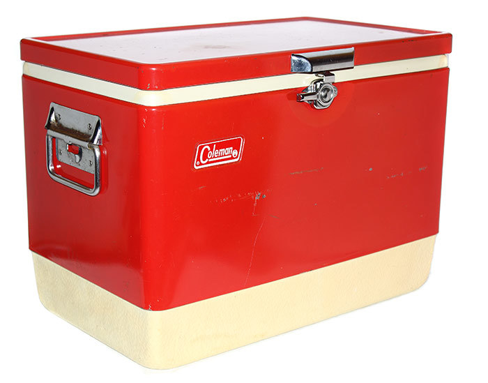 Classic coleman cooler red metal ice box