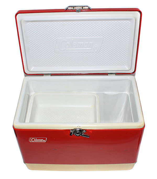 Classic coleman cooler red metal ice box