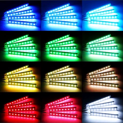 Set of 4 LED RGB Strip Lights for Car Interior | With Remote Control