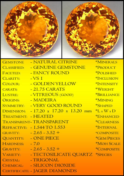 21.75 CT GLEAMING GOLDEN GLISTERNING CITRINE GEMSTONE POLISHED IN A FANCY ROUND