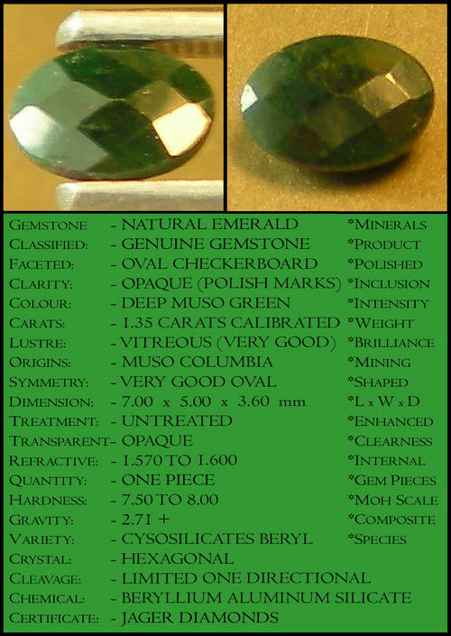 EMERALD VIVID DEEP MUSO GREEN GENUINE NATURAL UNTREATED OVAL GEMSTONE FROM COLUMBIA.