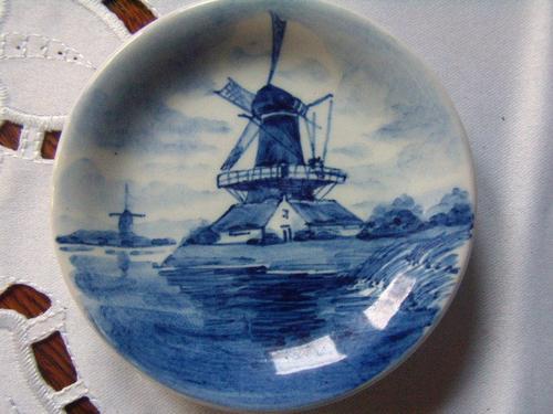 Dutch Porcelain - Original Vintage Delft Windmill Plate, Crown Delft ...